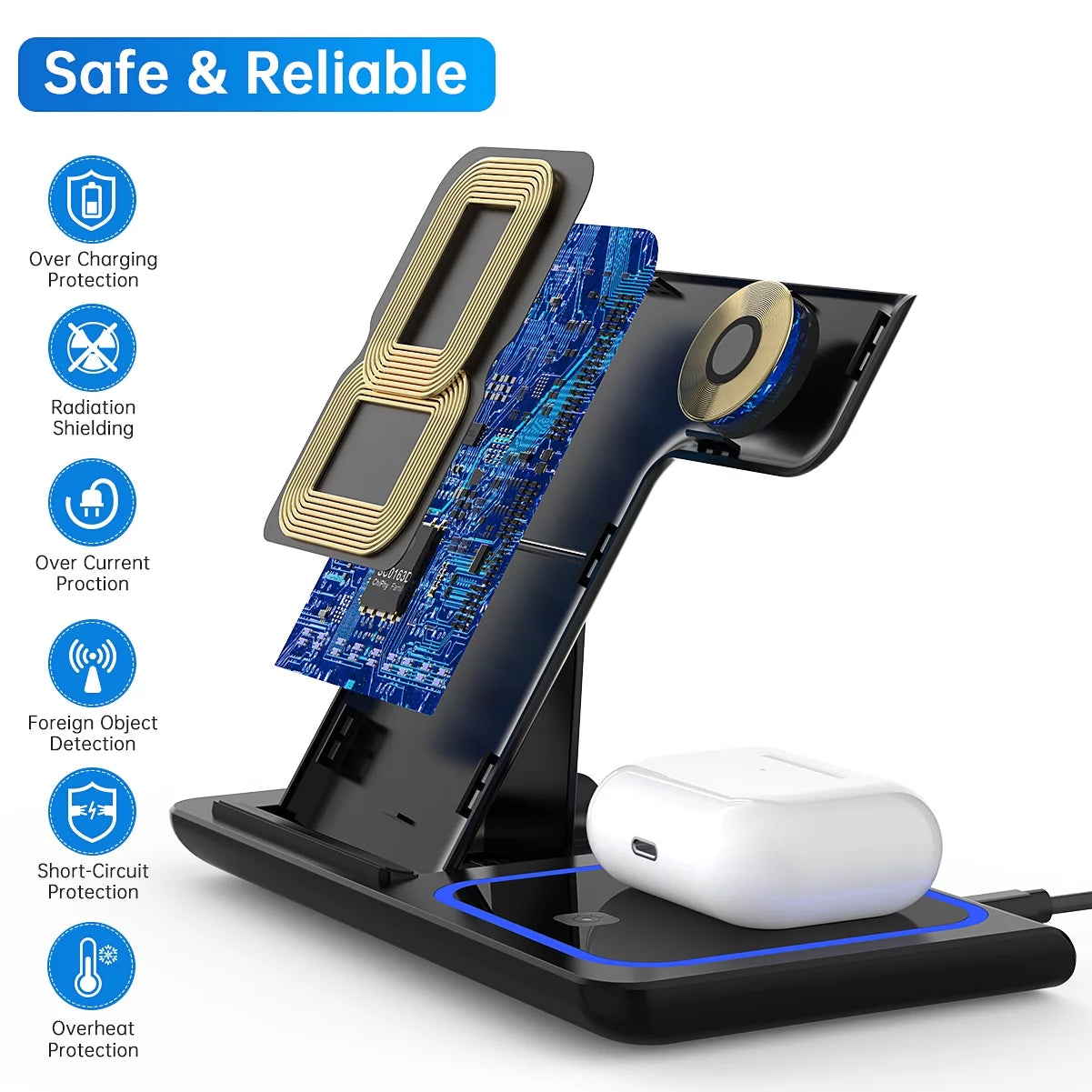 2024 Upgraded Wireless Charging Station, 18W 3 in 1 Charger Station, Fast Charging Dock Stand for Iwatch Series 10/9/8/7/6/SE/5/4/3/2, Compatible with Iphone 16 15 14 13 12 11 Pro/Xs/Samsung & Airpod