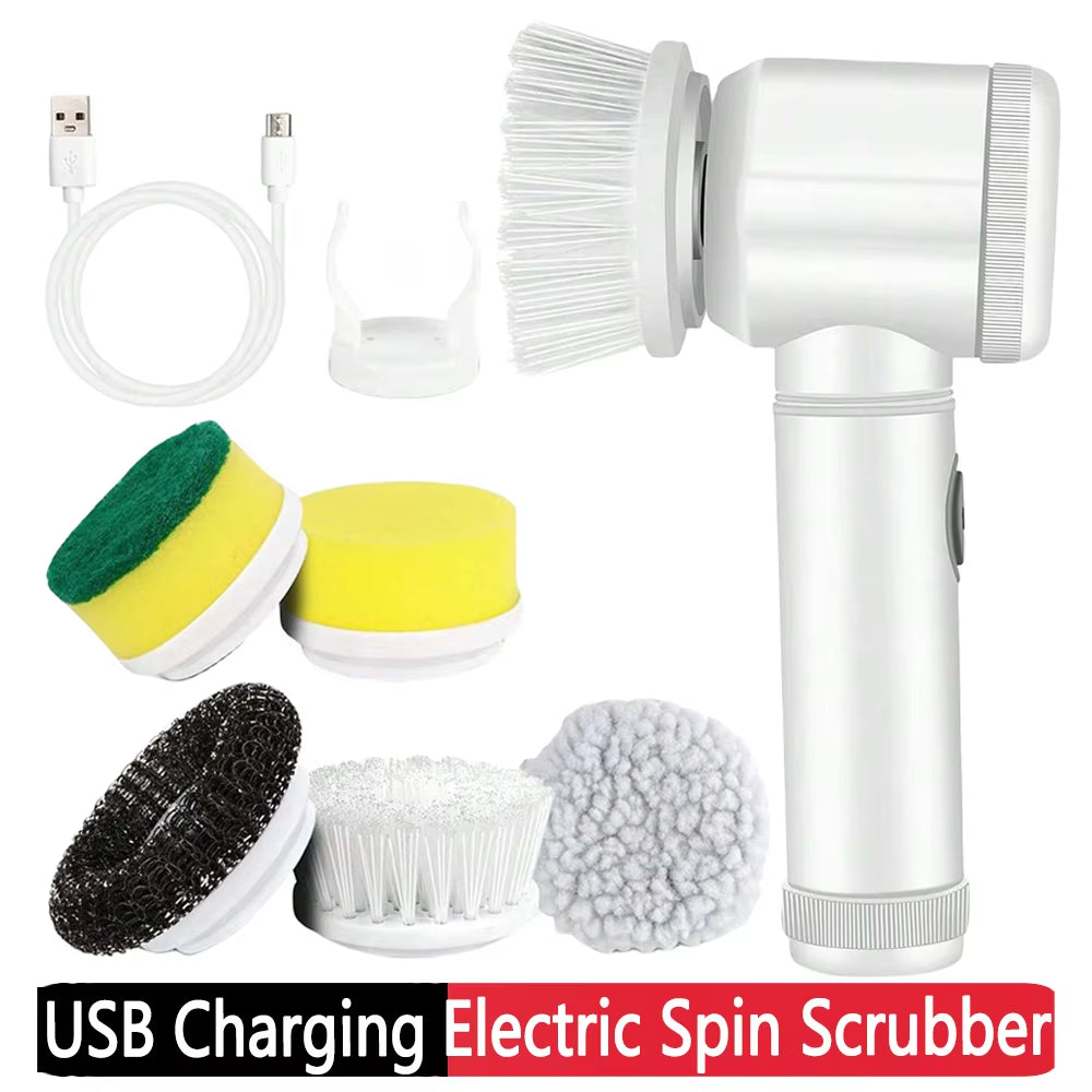 Electric Spin Scrubber with 5/3 Replaceable Brush Head USB Car Home Electric Rotary Scrubber Cordless Handheld Cleaning Brush
