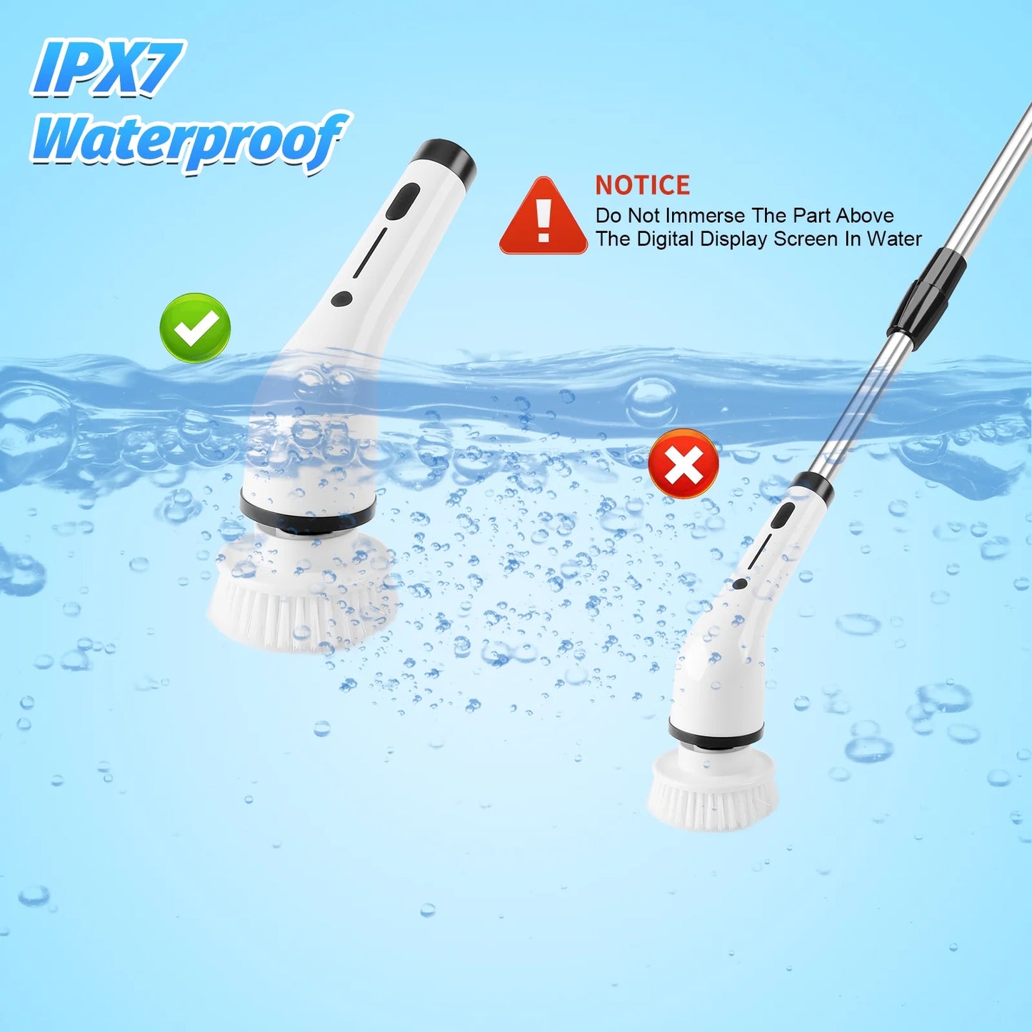 Electric Spin Scrubber, Powerful Cordless Cleaning Brush with Extension Long Handle, 8 Replaceable Brush Heads , Bathroom Scrub Brushes Shower Scrubber for Kitchen Tub Floor Car
