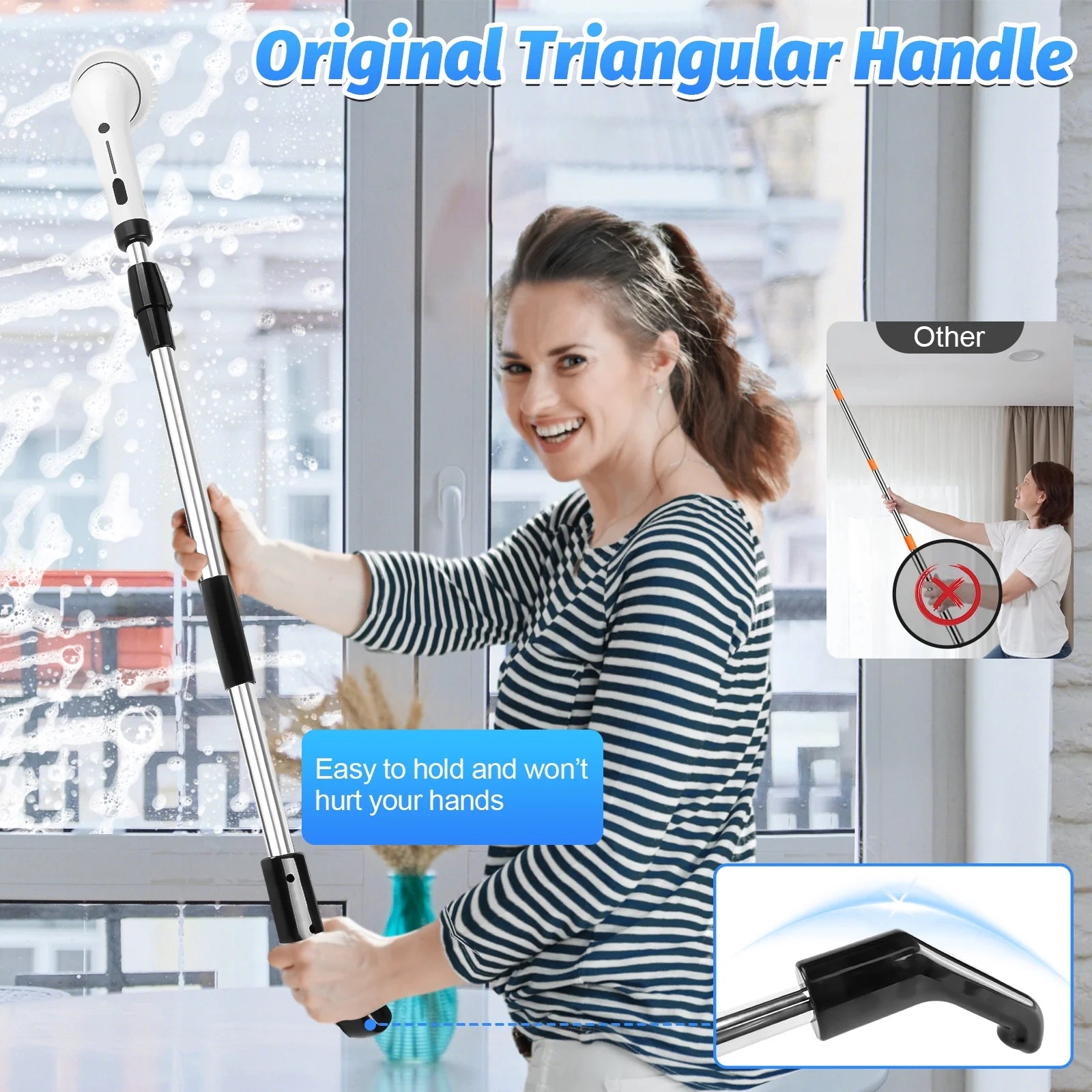 Electric Spin Scrubber, Powerful Cordless Cleaning Brush with Extension Long Handle, 8 Replaceable Brush Heads , Bathroom Scrub Brushes Shower Scrubber for Kitchen Tub Floor Car