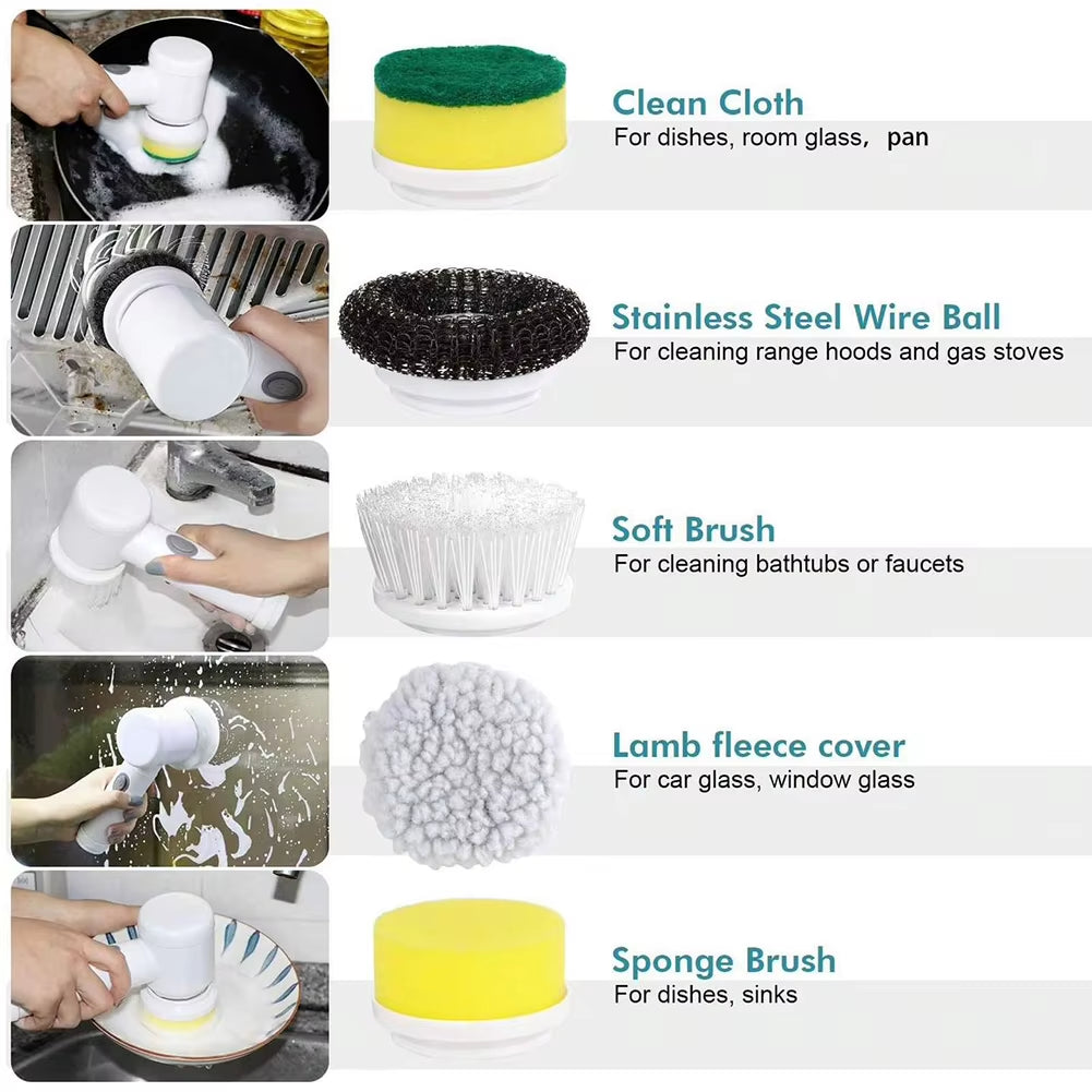 Electric Spin Scrubber with 5/3 Replaceable Brush Head USB Car Home Electric Rotary Scrubber Cordless Handheld Cleaning Brush