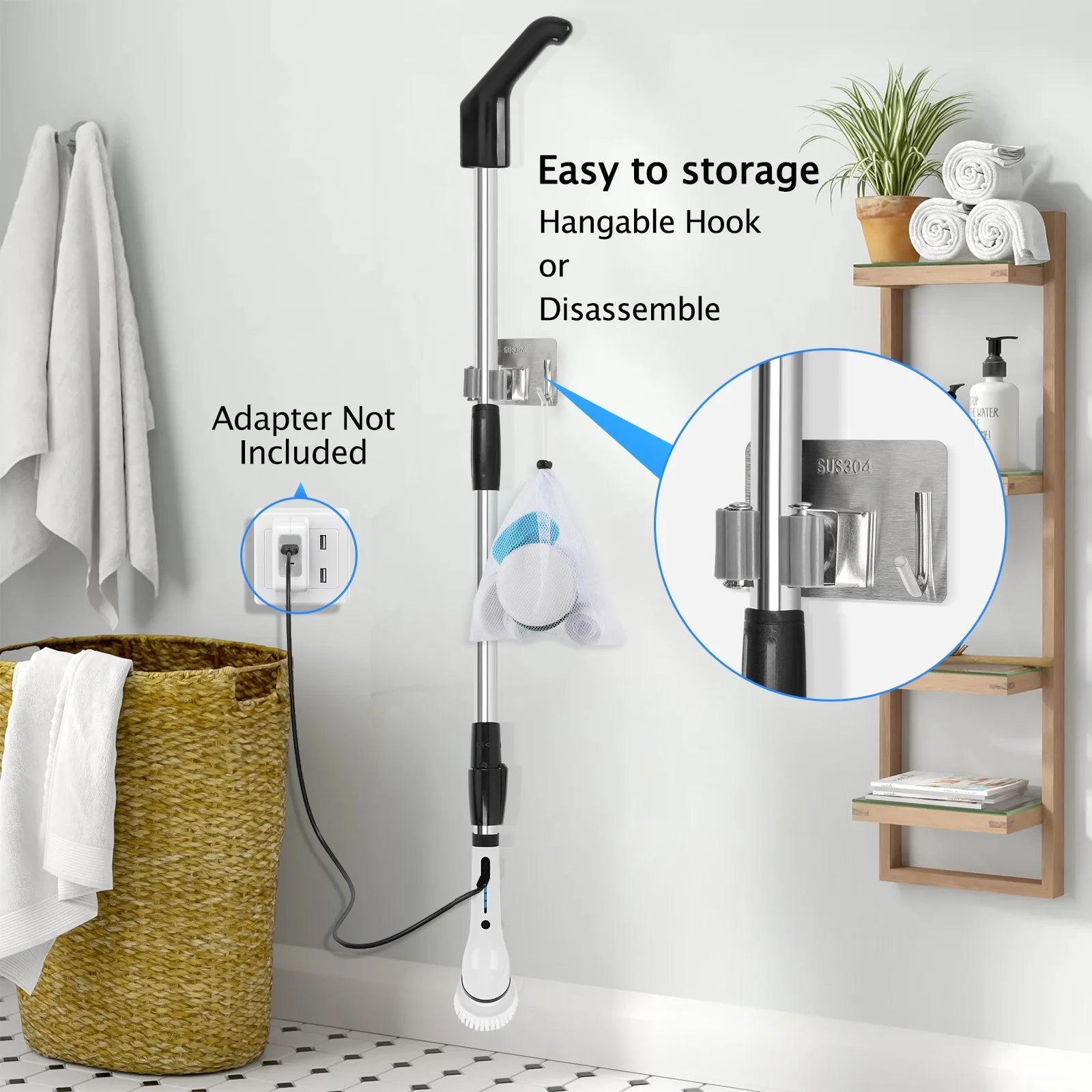 Electric Spin Scrubber, Powerful Cordless Cleaning Brush with Extension Long Handle, 8 Replaceable Brush Heads , Bathroom Scrub Brushes Shower Scrubber for Kitchen Tub Floor Car